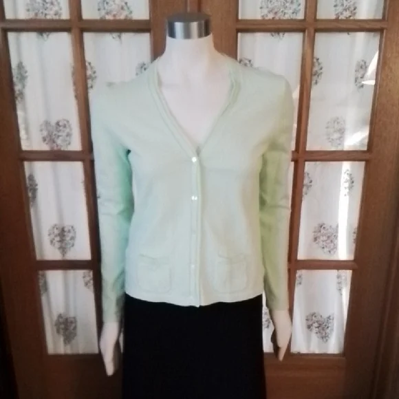Two Cardigans, Cotton, Green, Aqua, Eddie Bauer & Studio Works. Size Small. - Picture 11 of 16